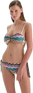 [Dagi] Women's Green Fashion Knitted Non-Wired Padding Removable Strap Strapless Bikini Top