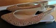 New Steve Madden Women Devin Rhinestone Slingbak Flat Shoe Evening Rose Gold 7.5