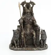 Veronese Design Resin Statues Norse God Odin On Throne with Wolves Bronze Finished Statue 7 X 10.25 X 4.75 Inches Bronze