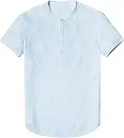 [Maiyifu-GJ] Men's Casual Plain Linen Henley Shirt Lightweight Hippie Button Up T-Shirt Tees Short Sleeve Summer Beach Shirts