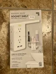 SHARPER IMAGE Socket Shelf 6 Electrical Outlet Extenders 2 USB Charging Ports