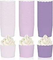 Whaline 120Pcs Purple Paper Baking Cups Scalloped Edge Cupcake Wrappers Gradient Purple Cupcake Muffin Cases for Wedding Birthday Baby Shower, 3 Colors