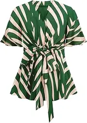 [SCOMCHIC] 2024 Women's Plus Size Peplum Tops Elegant V Neck Tie Front Bell Sleeve Flowy Blouses Shirts