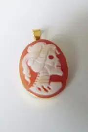 Master Hand carved Carnelian Conch Shell Cameo pendant with gold filled setting
