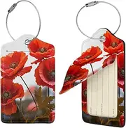 [FJWSLCH] Poppy Flowers Vivid Petals Luggage Tag for Suitcases, 1 Suitcase Tags, Identifiers Travel Bag Tags for Luggage Travel Tags, Baggage Tags, Leather Name ID Labels and Metal Loop for Women Men