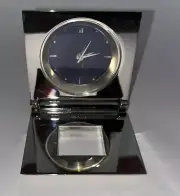 Neiman Marcus Silver Chrome Folding Travel Clock 2 ½ In Square Alarm Works
