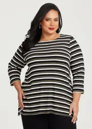 [TS] Taking Shape Natural Elina Stripe Rib Top Size 10 in Stripe, Viscose - Plus Size Women's Clothing Stripe