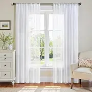 JINCHAN White Sheer Curtains Rod Pocket Window Drapes Light Filtering Voile Curtains for Living Room, Bedroom, Kids Nursery Room 2 Panels, W127CM x L244CM