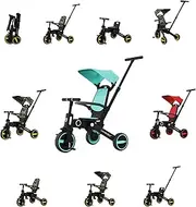 7 in 1 Toddler Kid Child Children Pedal Balance Tricycle Push Bike Training Trike Lightweight Portable Foldable 7-in-1 Ages 1-5 Years Old - by M.A.D. for Everything (Tiffany Blue)
