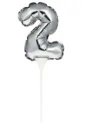 Silver Self-Inflating Number 2 Balloon Cake Topper