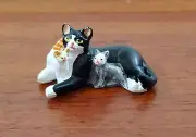 Dollhouse Cat with Kittens Tuxedo Black White Gray Orange 1:12 Scale Miniature