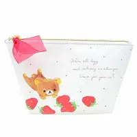 在飛比找樂天市場購物網優惠-小禮堂 懶懶熊 拉拉熊 皮質船形化妝包《白紅.草莓》收納包.