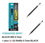 Pilot G2 Pro Premium Retractable Gel TURQ 0.7mm BLACK + 2x G2 REFILL 0.7mm BLACK