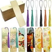 HAIKING Wood Blank Bookmarks, 40 PCS Unfinished Rectangular Wooden Blank Tags with Holes and Colorful Tassels for DIY Craft, Wedding, Birthday, Party Decor (3.2 x 12cm/1.25 x 4.72in)