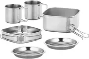 WOONEKY Outdoor Camping Cookware Set Portable Lightweight Stainless Steel Pan Pot for Travel Hiking BBQ