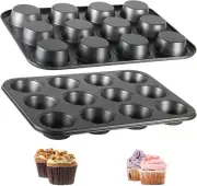 Muffin Tin, 12-Well Nonstick Cupcake Pan Set of 2, Heavy Duty Steel Muffin Pan