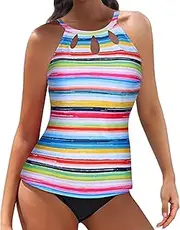 [Generic] Two Piece High Neck Tankini Swimsuits for Women Bathing Suits Floral Print Swimwear Woman Bikinis Swimsuits