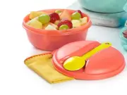 Tupperware Bite to Go Bowl & Spoon Set ~ Yellow & Melon ~ 2-1/2 Cups New