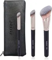 ENERGY Kabuki Foundation Brushes 3Pcs Professional Makeup Brush Set for Setting Powder Foundation Concealer Bronzer Blending with Liquid Cream Foundation Mineral Powder Comsetics with PU pouch