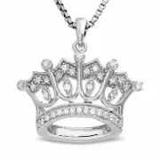 Sterling Silver Crown Pendant with Natural Diamond Accents