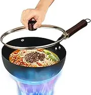 Japanese Pan | Japanese Iron Pan with Wooden Lid | Thick Non-Stick Hand-Forged Pot for Stove Induction Hob Kitchen Restaurants Home Camping