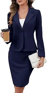 [ELLEVEN] Women's 2 Piece Suit Skirt Set Business Casual, Long Sleeve Knit Blazer & Pencil Skirt