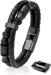 [SERASAR] | Men's Premium Black Genuine Leather Bracelet [Spirit] | Magnetic Stainless Steel Clasp in Black, Silver and Gold | Exclusive Jewellery Box | Great Gift Idea