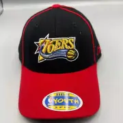 Vintage Philadelphia 76ers Hat Youth Boys Black Reebok Stretch Fitted Cap New