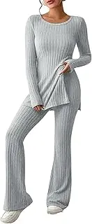 [Generic] Women's Fall Two Piece Outfits 2024 Trendy Lounge Sets Long Sleeve Comfy Soft T Shirts Wide Leg Pants Tracksuits
