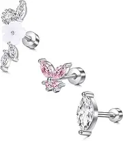 [Briana Williams] 16G Helix Piercing Jewellery Stainless Steel Tragus Earrings Flat Back Stud Ear Piercing Cartilage Conch Daith CZ