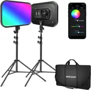 Neewer 18.3 Inch RGB LED Video Light Panel with App Control Stand Kit 2 Pack AU