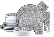 Stone Lain Sophie Rustic Stoneware Dinnerware Service for 4, Black and White Textured, 16 Pieces