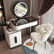 LGYWPA Dressing Table for Bedroom with Chair, Vanity Desk with Lighted Mirror and Lights, 3-Colour LED Lights, Makeup Desk with 3-4 Large Drawers, Glass Top Small Dressing Table,Black,80cm