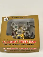 Vintage 11 Lite Mini Tinsel Star Tree Topper Gold With Multi ColoredLights Box