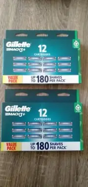 2 X Gillette Mach3+ Blades 12 pack (24 Cartridges) New Packaging