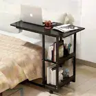 Supreme Sofa Bed Side Table Laptop Desk with Shelves & Wheels (Black)