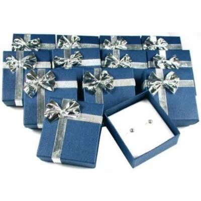12 Blue Bow Tie Earring Jewelry Display Gift Boxes 2" x 2 1/8"