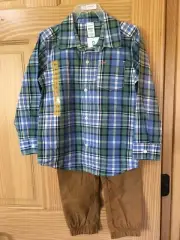 NEW Carter's Toddler Boys 2-Piece Plaid Car Button-Front Top & Jogger Pant Set