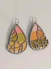 Veggie Flowers, Handmade Colorful Teardrop Metal Earrings by Marina Gershman