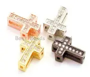 CZ Micro Pave Cross Spacer Beads, Cubic Zirconia Space Beads, Gold Rose Gold