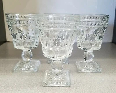 Indiana Glass Colony Park Lane Crystal Footed 4 Oz. Wine Glasses Set /4 Vintage