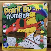 Paint By Number Kit Dinosaur 1 Canvas 10 Paints & Brush Age 6+