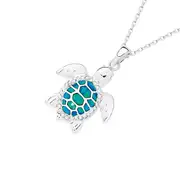 Silver Opal Cz Turtle Pendant in Blue
