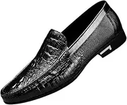 [QEEFXLQI] Leather Shoes for Men Men's Crocodile Pattern Casual Shoes Slip-On Leather Shoes Black Soft Sole Genuine Leather(Black,40)