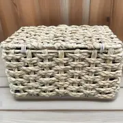 Pier I Imports Beach Straw Storage Basket NOS With Lid 12.5 X 7 Inches 7.5” H