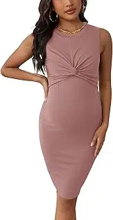 [Verdusa] Women's Maternity Twist Front Sleeveless Bodycon Tank Pencil Dress