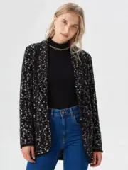 Monsoon Black Velvet Jacket Blazer Open Embroidery Sequins Size L BNWT RRP£99