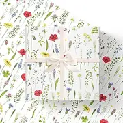 FYSUIMU 60 Sheets Wildflower Tissue Paper Watercolor Flower Leaves Gift Wrapping Paper Floral DIY Art Crafts Tissue for Spring Wedding Birthday Baby Shower, 13.8 x 19.7 Inch
