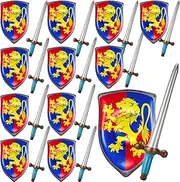 Poen 24 Pcs Inflatable Medieval Joust Sword and Shield Knight Set Including Inflatable Sword Inflatable Shield for Halloween Costume Medieval Accessories