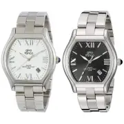 Gino Franco Men Cushion Shaped Stainless Steel Watch w/ Stainless Steel Bracelet